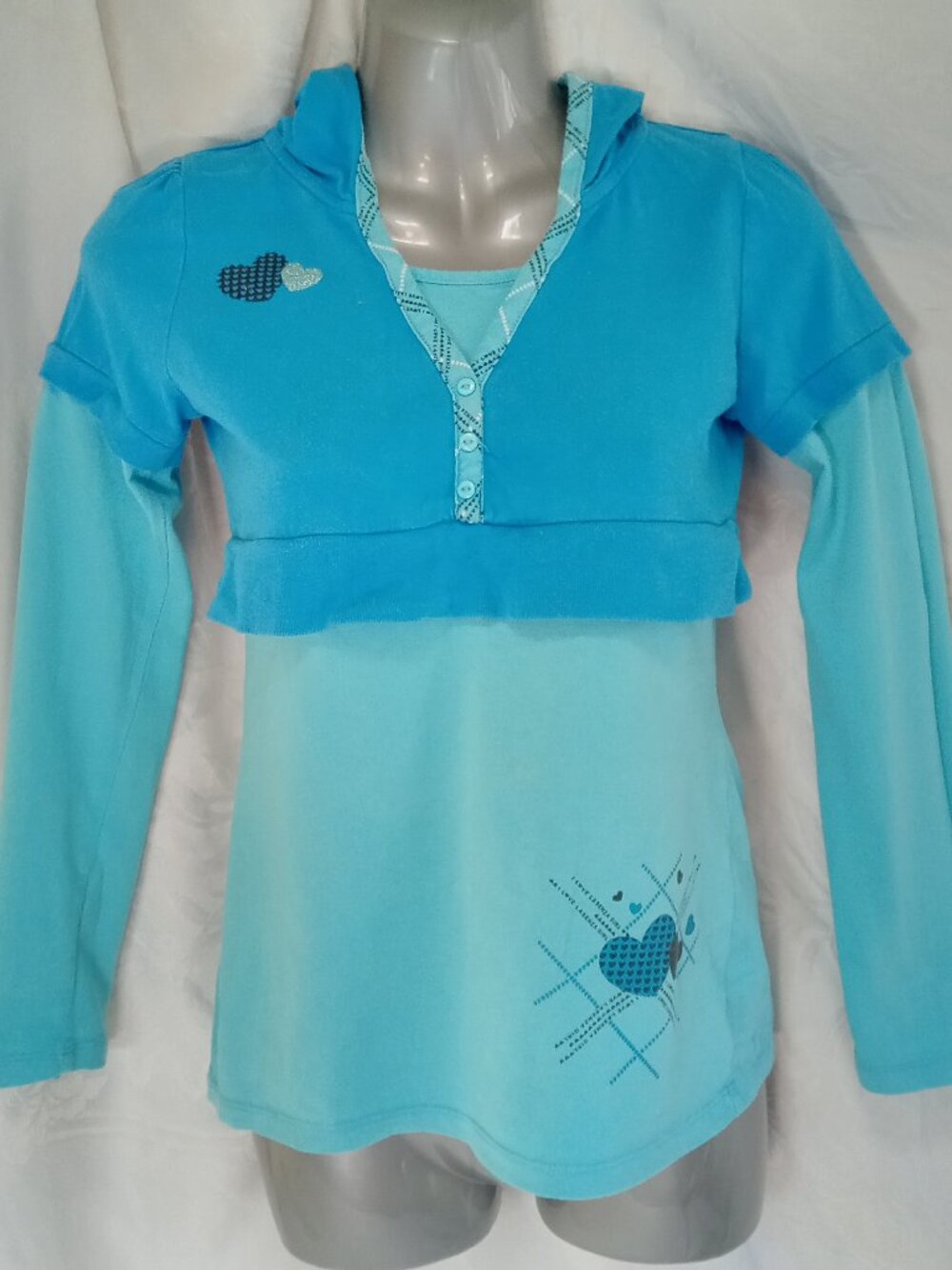 La Senza Girl Y2K Hoodie Girl Size XL Blue Heart Stripe Knit Grungecore Fairy